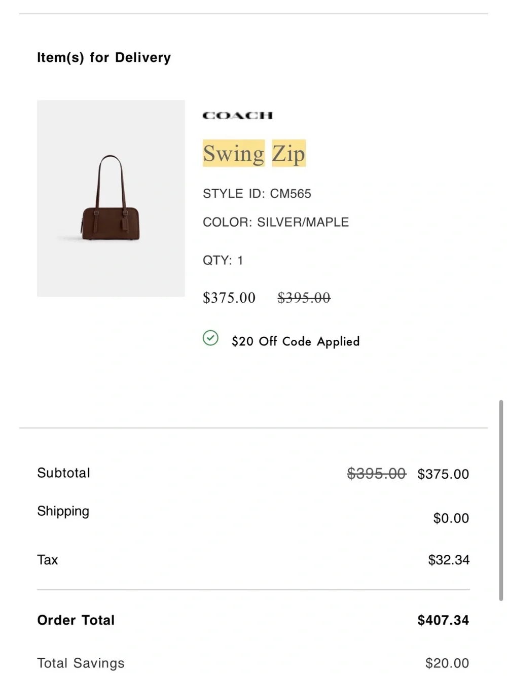 Coach swing zip maple
